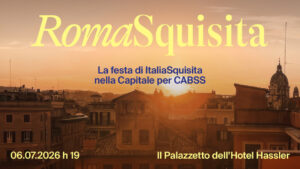 Banner promozionale dell'evento RomaSquisita in favore di CABSS ETS. Il banner contiene una foto dei tetti di Roma visti da Trinità dei Monti.