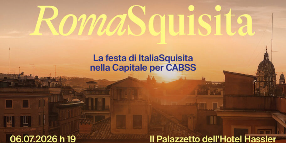 Banner RomaSquisita in favore di CABSS Banner promozionale dell'evento RomaSquisita in favore di CABSS ETS. Il banner contiene una foto dei tetti di Roma visti da Trinità dei Monti.